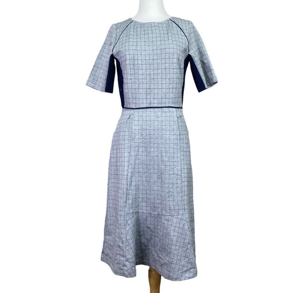 Betabrand Career Dress Gray Red Navy Check Size Medium